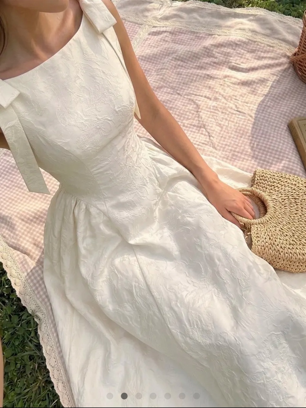 Cider Ivory Off-Shoulder Midi Dress with Bow Straps - Picture 2 of 2